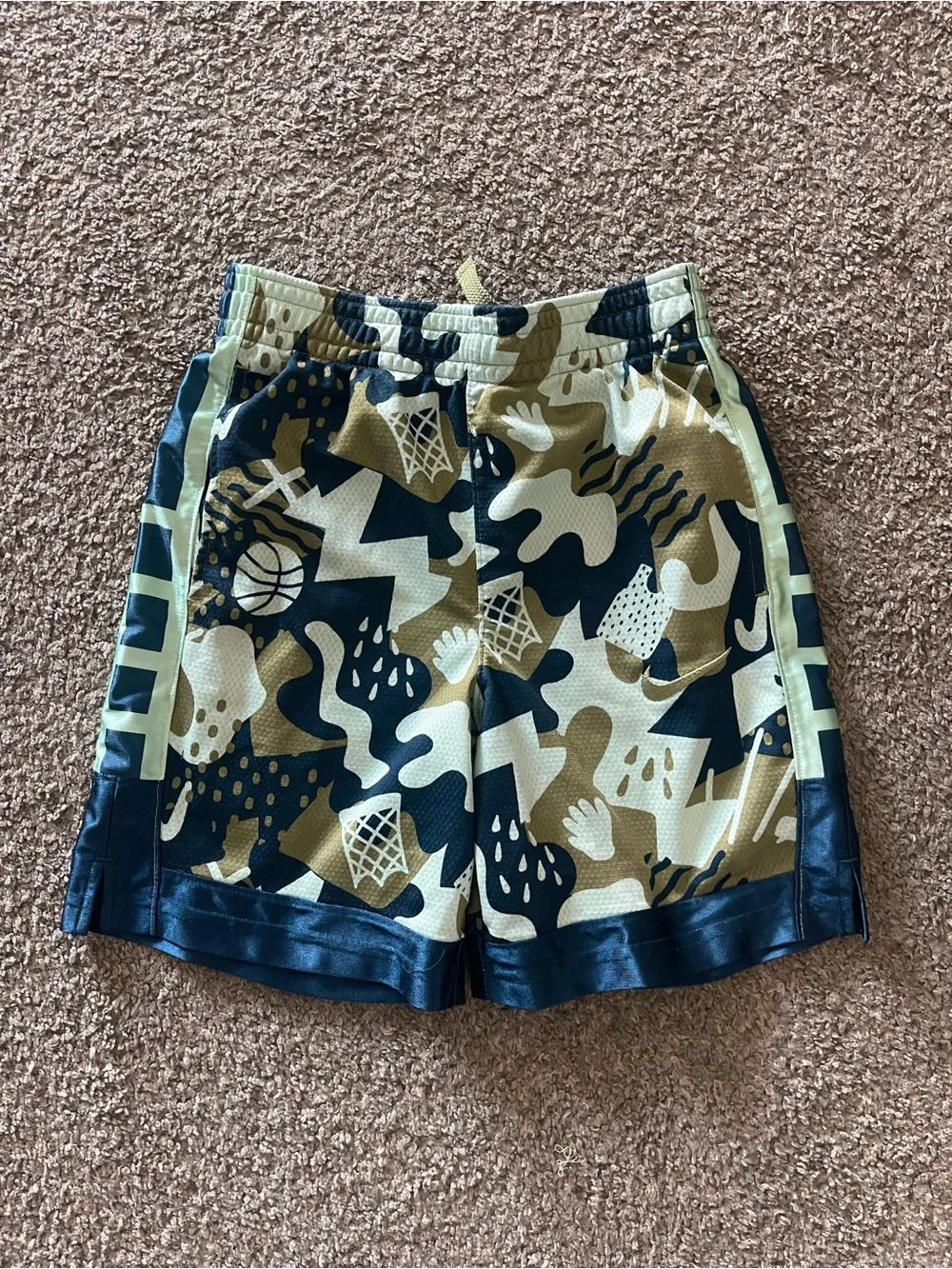 Boys Athletic Print Shorts in Olive & Navy